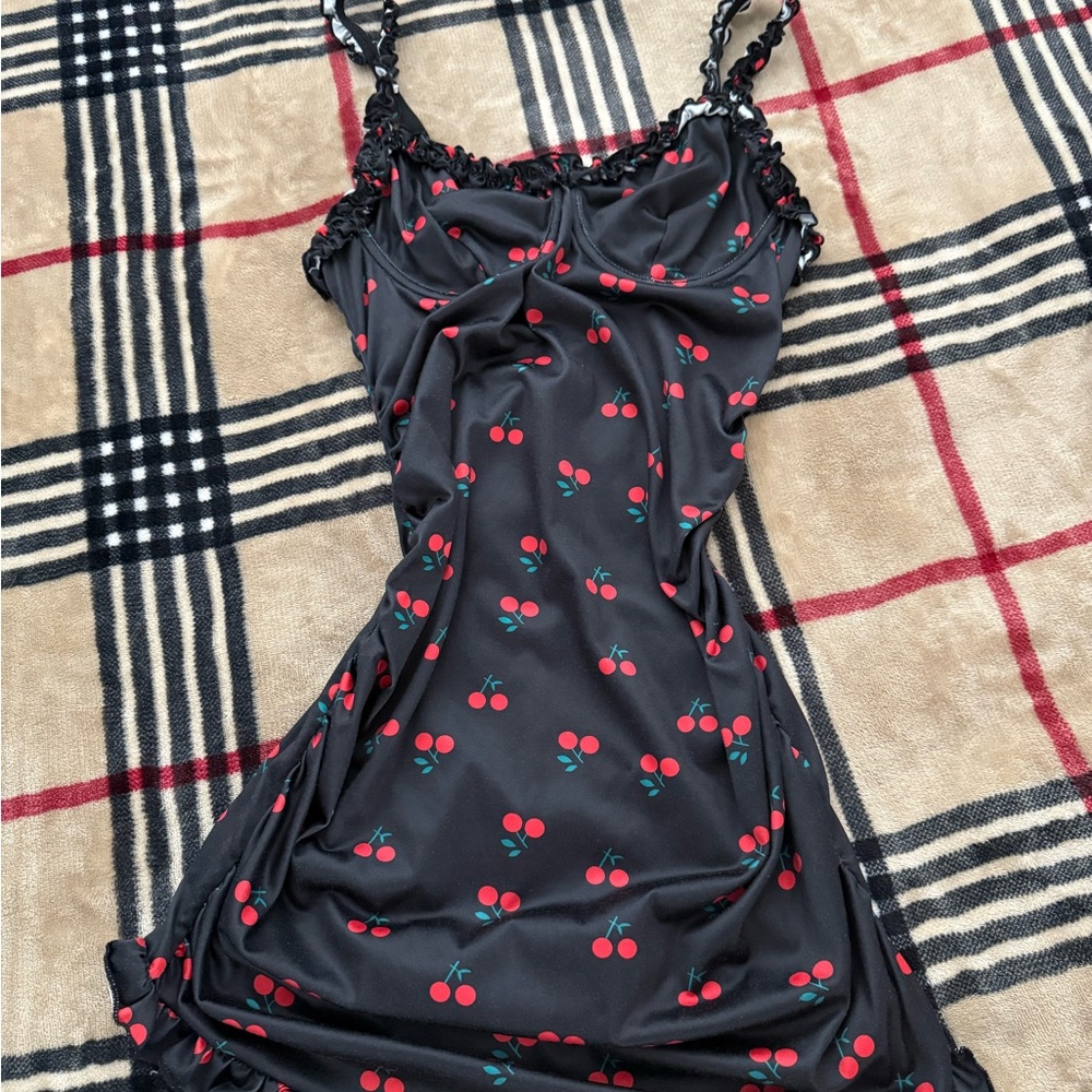 Cherry Print Black Nightgown
